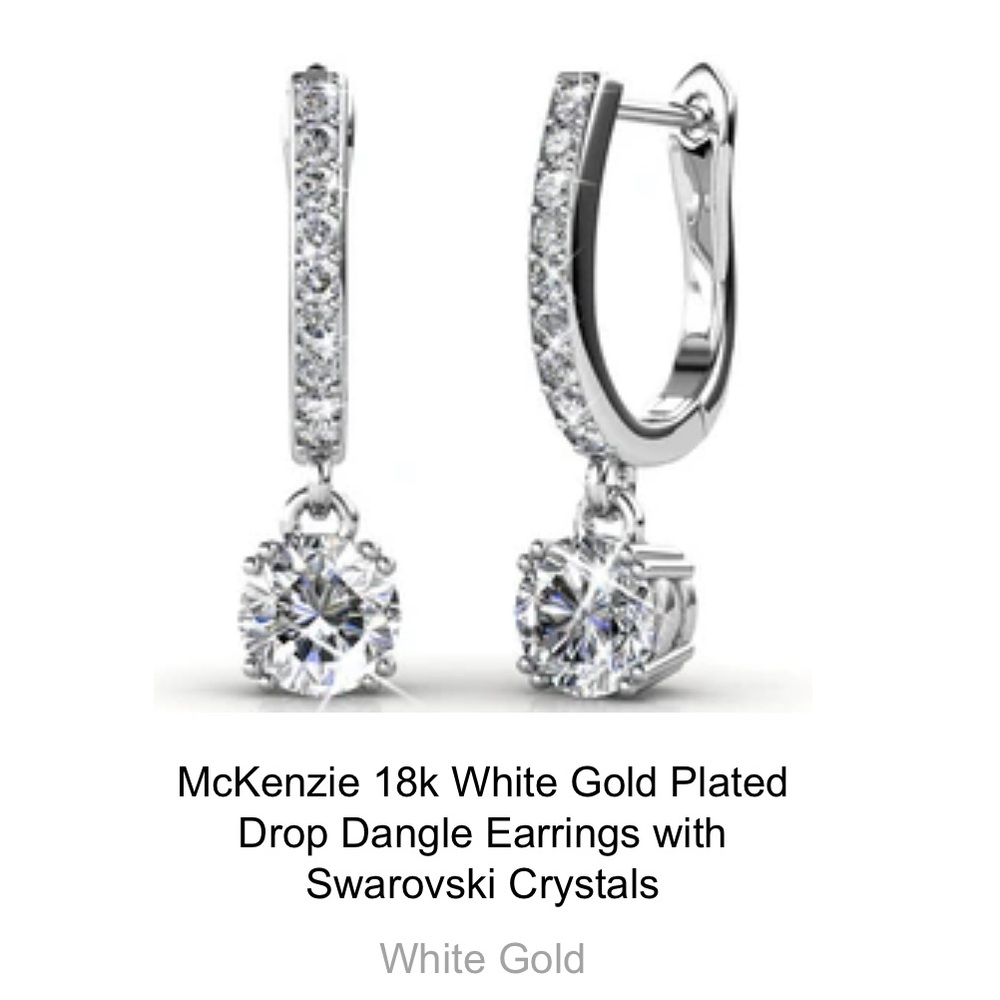 McKenzie 18k White Gold Plated Drop Dangle Earrings with Swarovski Crystals